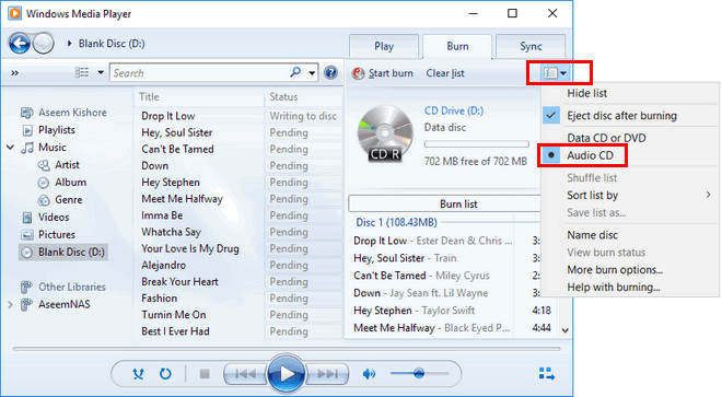 burn apple music to cd with Windows Media Player