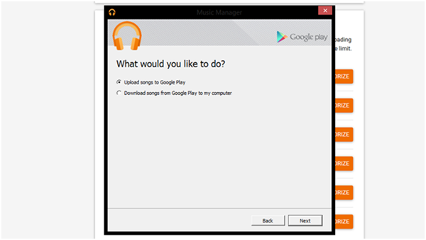 select upload songs to google play