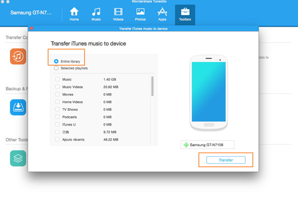 one click trasnfer itunes music to android