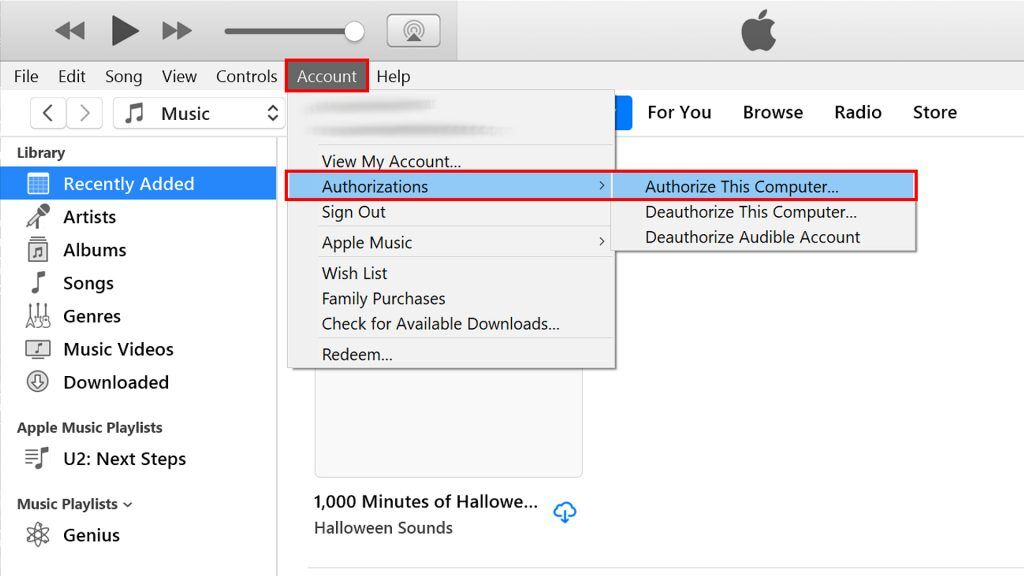 authorize Audible account on iTunes