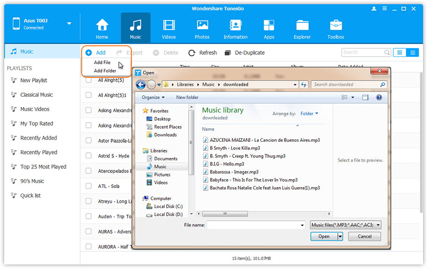 Transfer iTunes Music from computer to Samsung Galaxy