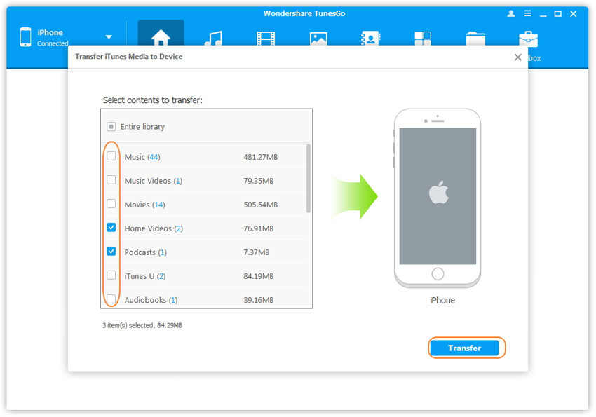 Transfer iTunes Music to iPhone - transfer