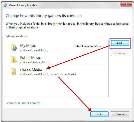 add iTunes music to windows media player