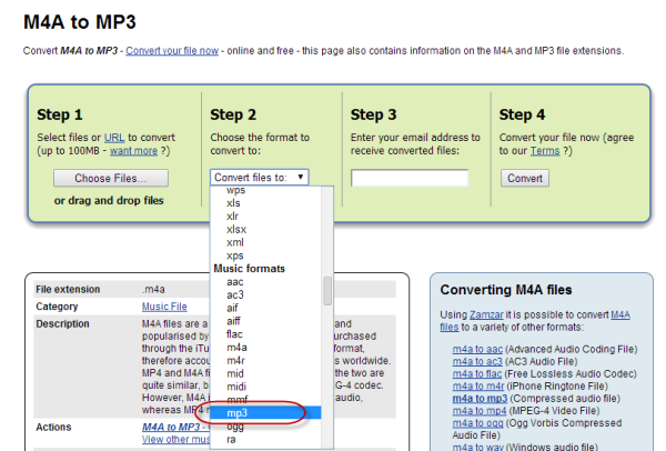 convert m4a to mp3 with online converter