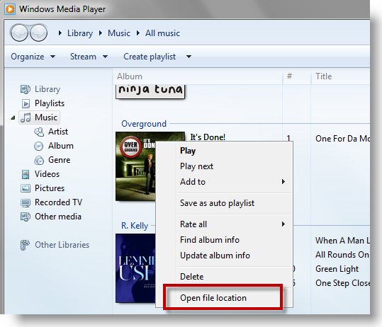 select music files on windows player