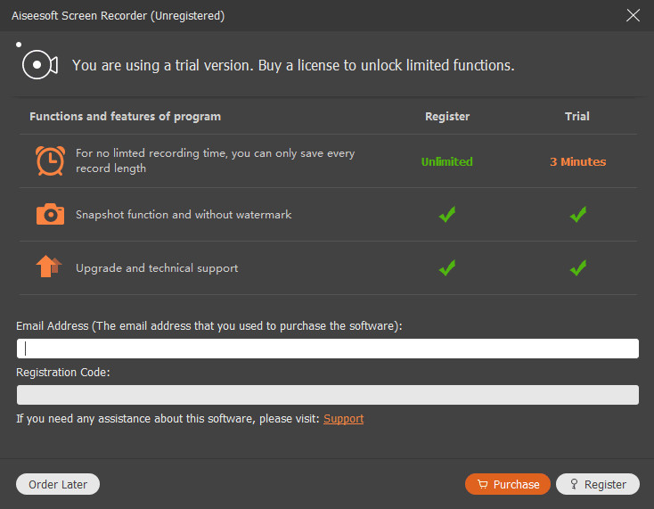 Register Screen Recorder