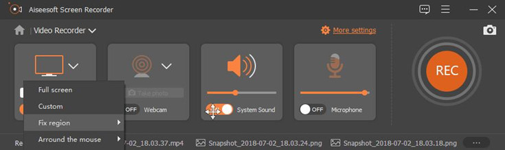 Custom the screen recording area