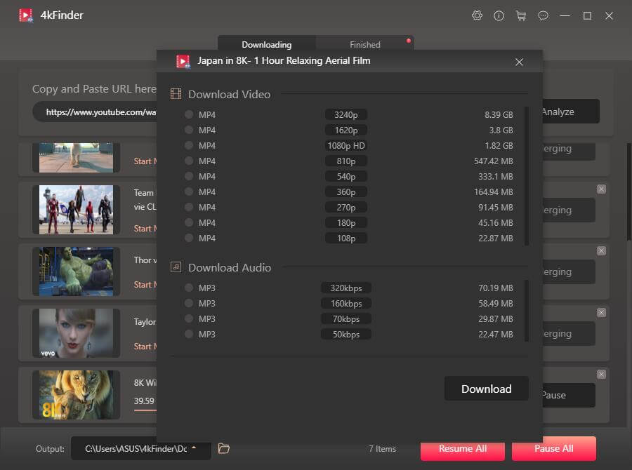 select output video format