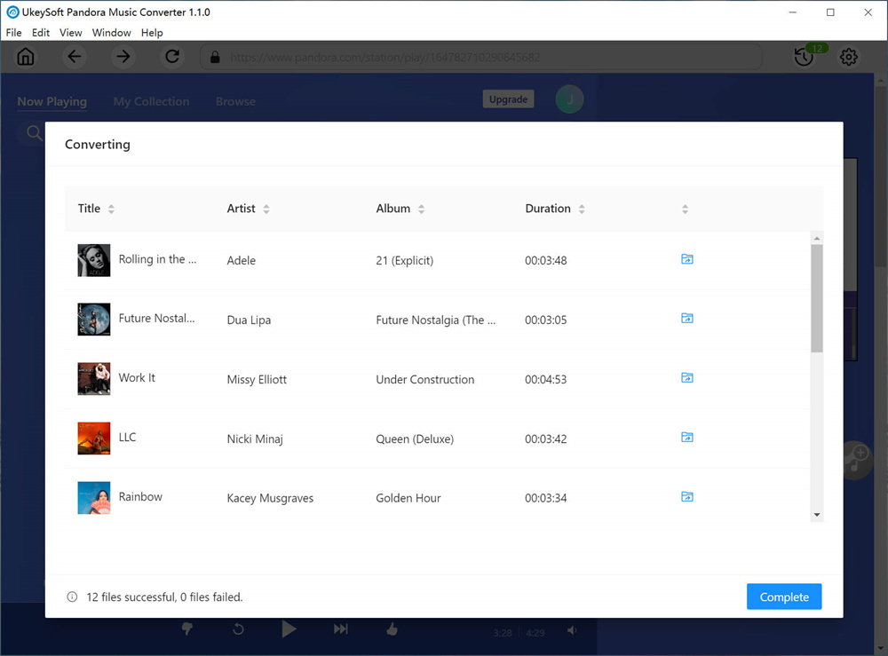 check output pandora songs