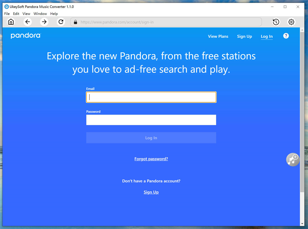 log in pandora music