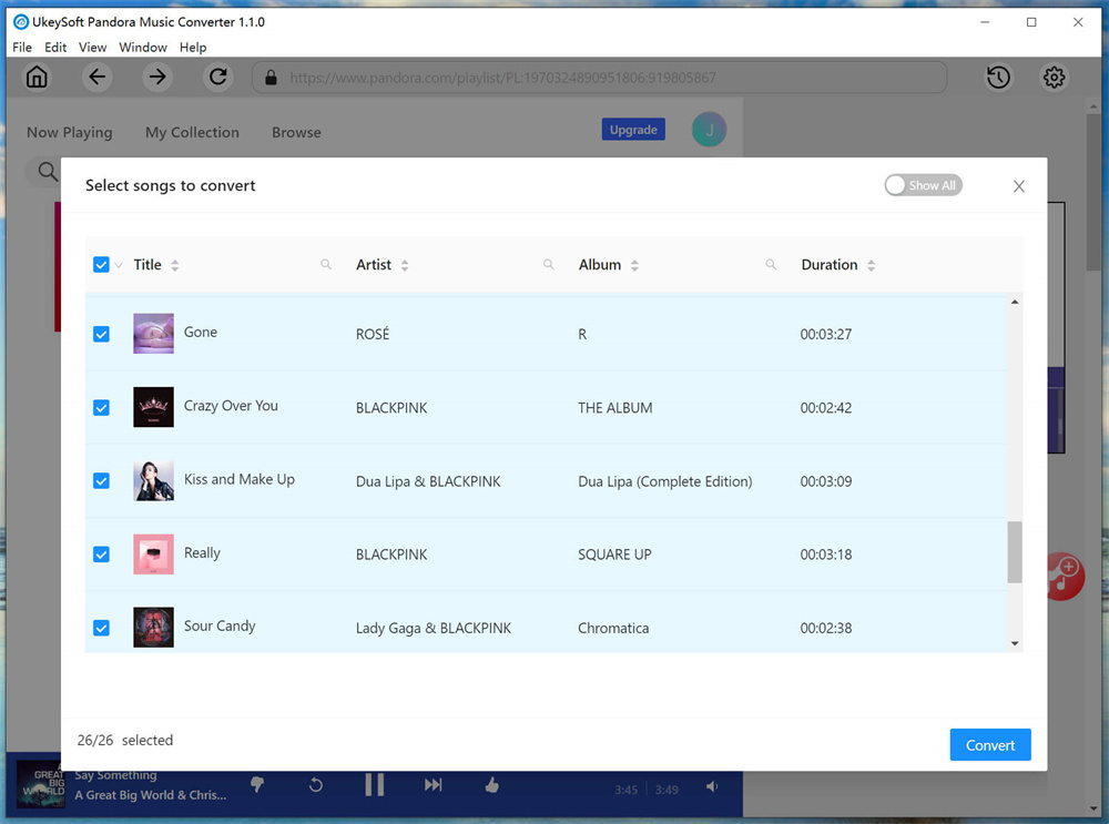 select pandora songs