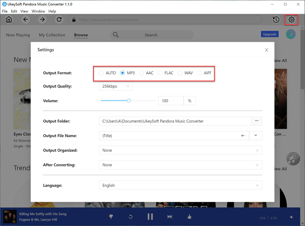customize output settings