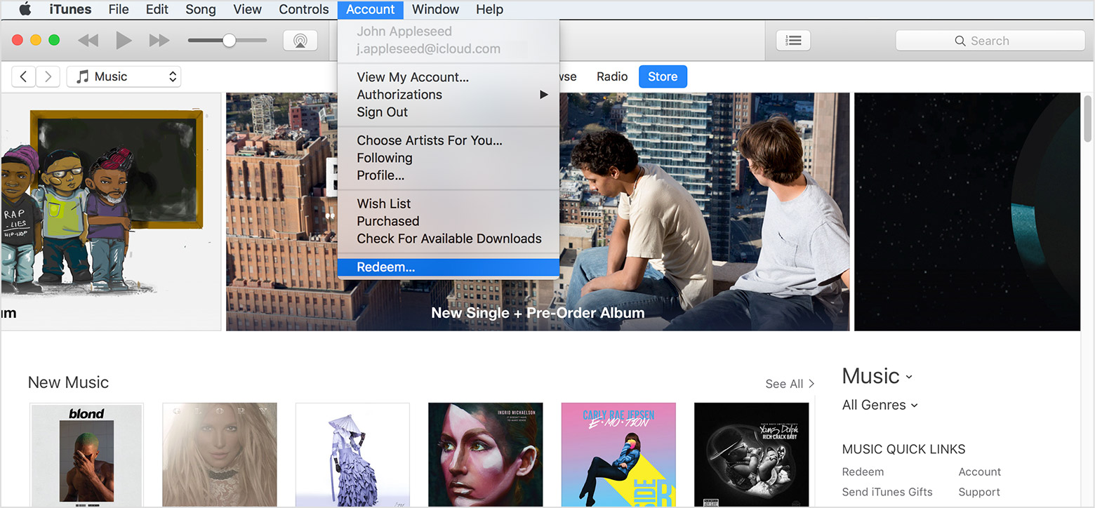 Redeem iTunes and Apple Music Gift Cards iTunes Mac