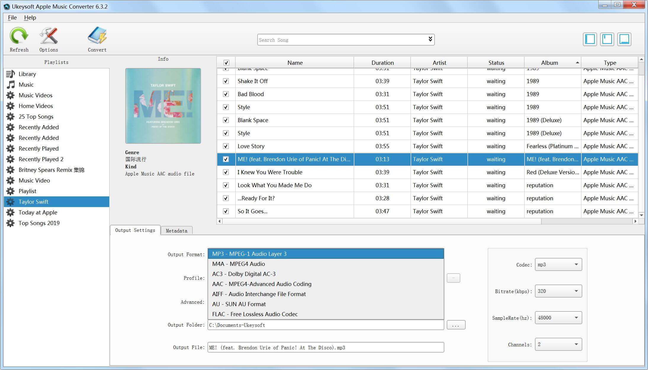 select mp3 format