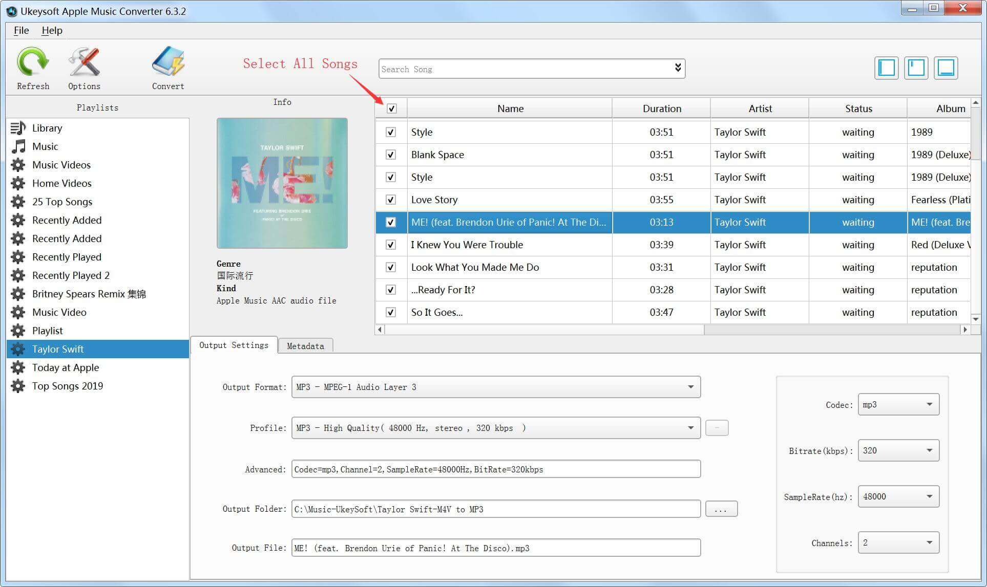 select taylor swift songs