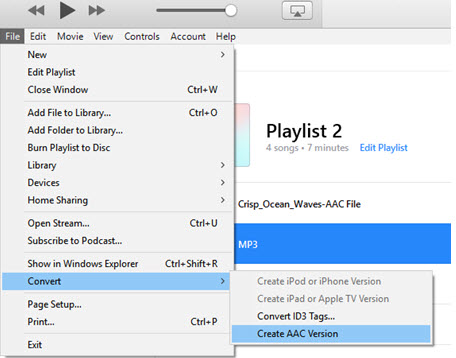 itunes create aac version