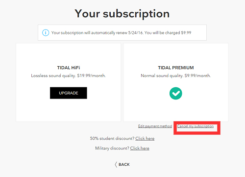 cancel tidal subscription on computer