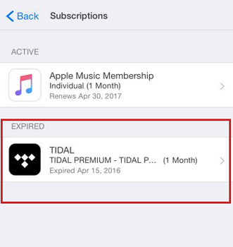 cancel tidal subscription on ios setting