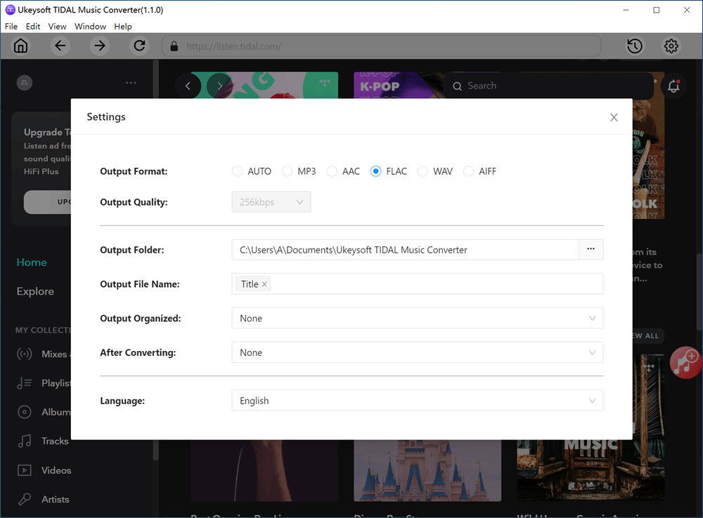 select FLAC format