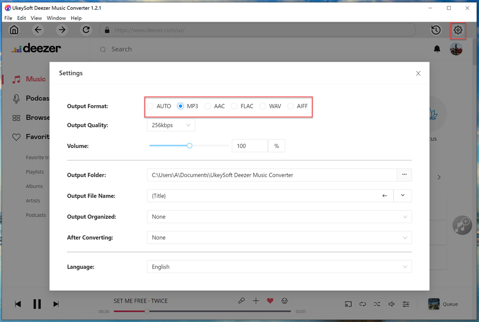set output format