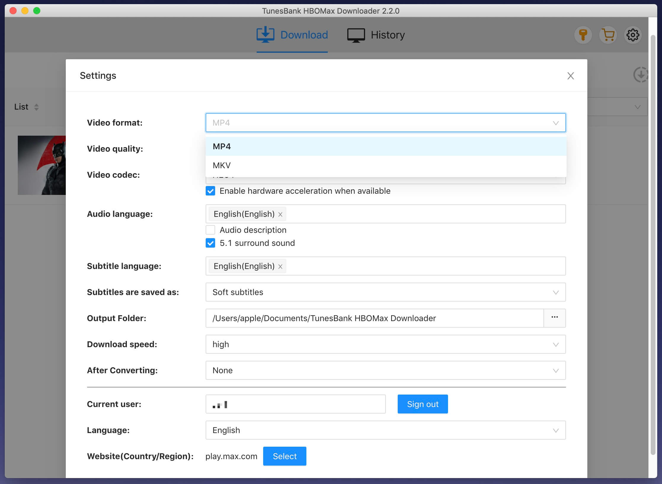 customize output setting