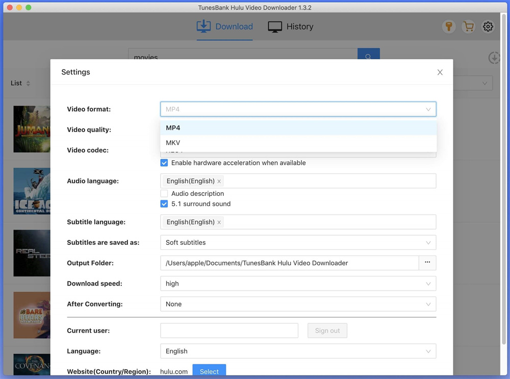 select mp4 format for hulu